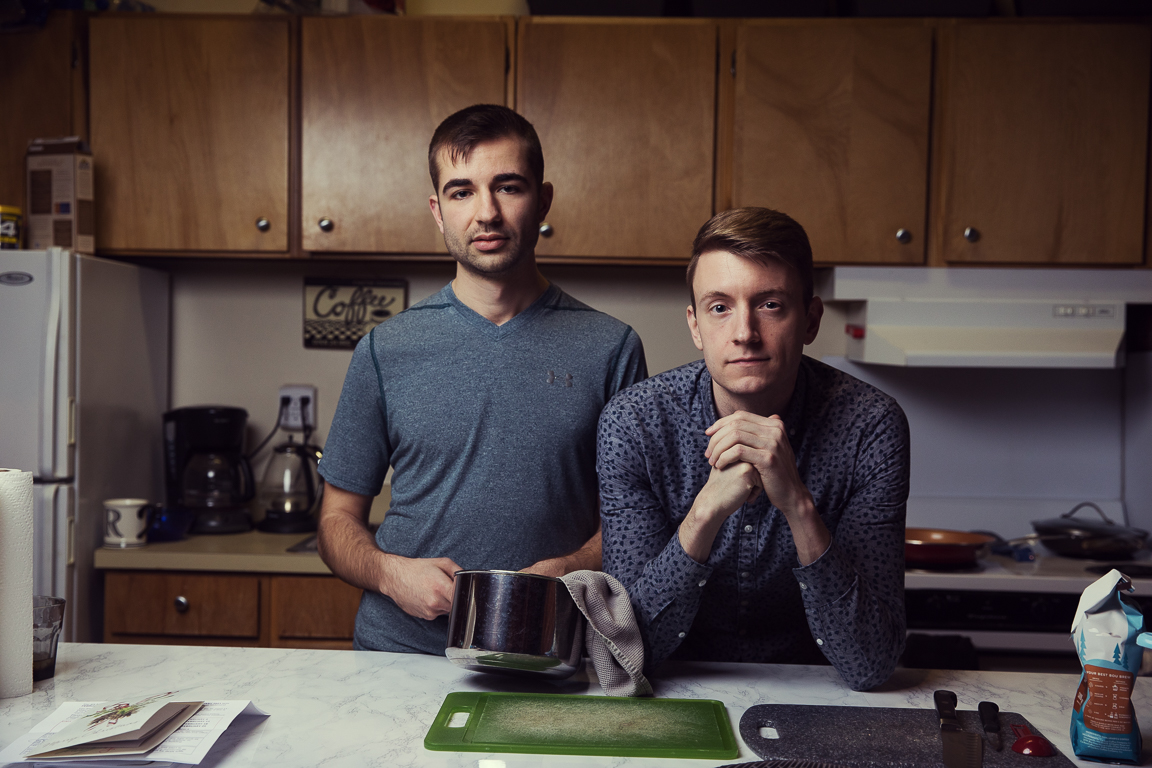 gay partners together inside home in their kitchen brandon clifton atlanta portrait and lifestyle photographer